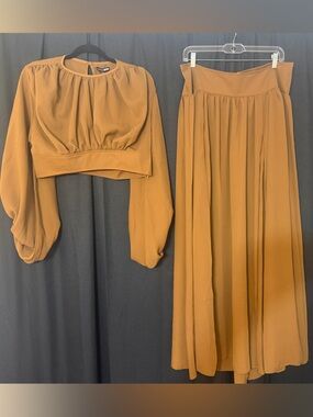 Fashion Nova Mustard Yellow Maxi Skirt Two-Piece Set